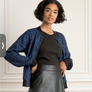 Stella & Dot Lace Blue Bomber Jacket with Textured Knit